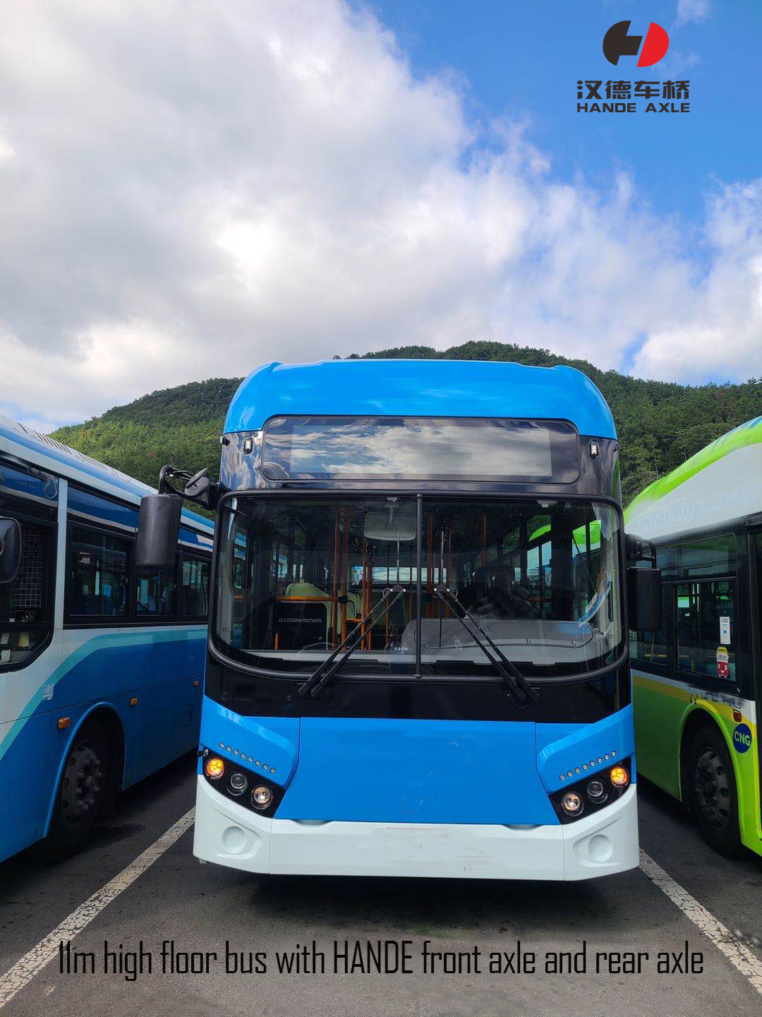 The 11m high floor bus with HANDE front axle and rear axle has been marketed in overseas market